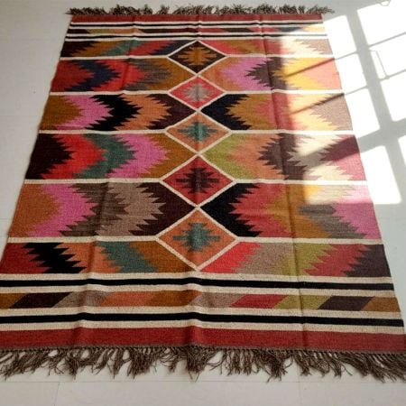 Multicolor Jute Handmade Vintage Dhurrie For Living Room